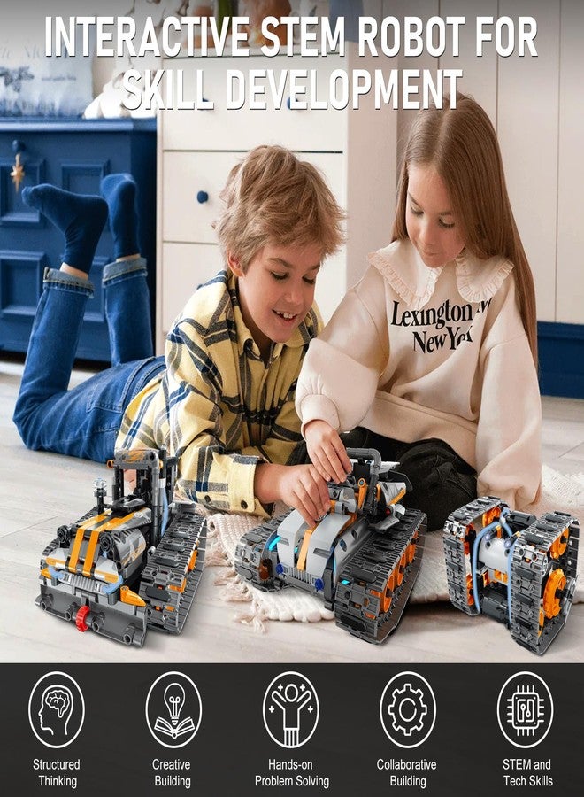 MOJINO مجموعة بناء موجينو 5 في 1 STEM مع إضاءة LED، سيارات يتم التحكم بها عبر تطبيق وجهاز تحكم عن بعد، مجموعة ألعاب بناء، دبابة روبوت RC، زلاجة مجنزرة، 554 قطعة، هدايا ألعاب للأطفال من عمر 6 إلى 12 سنة فما فوق - Image 2